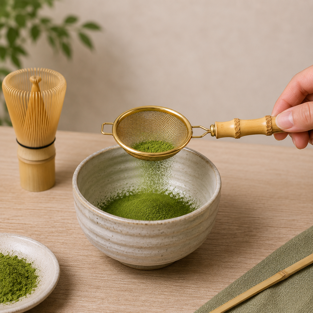 Tamis à Matcha - Kobo Doré Manche Bambou