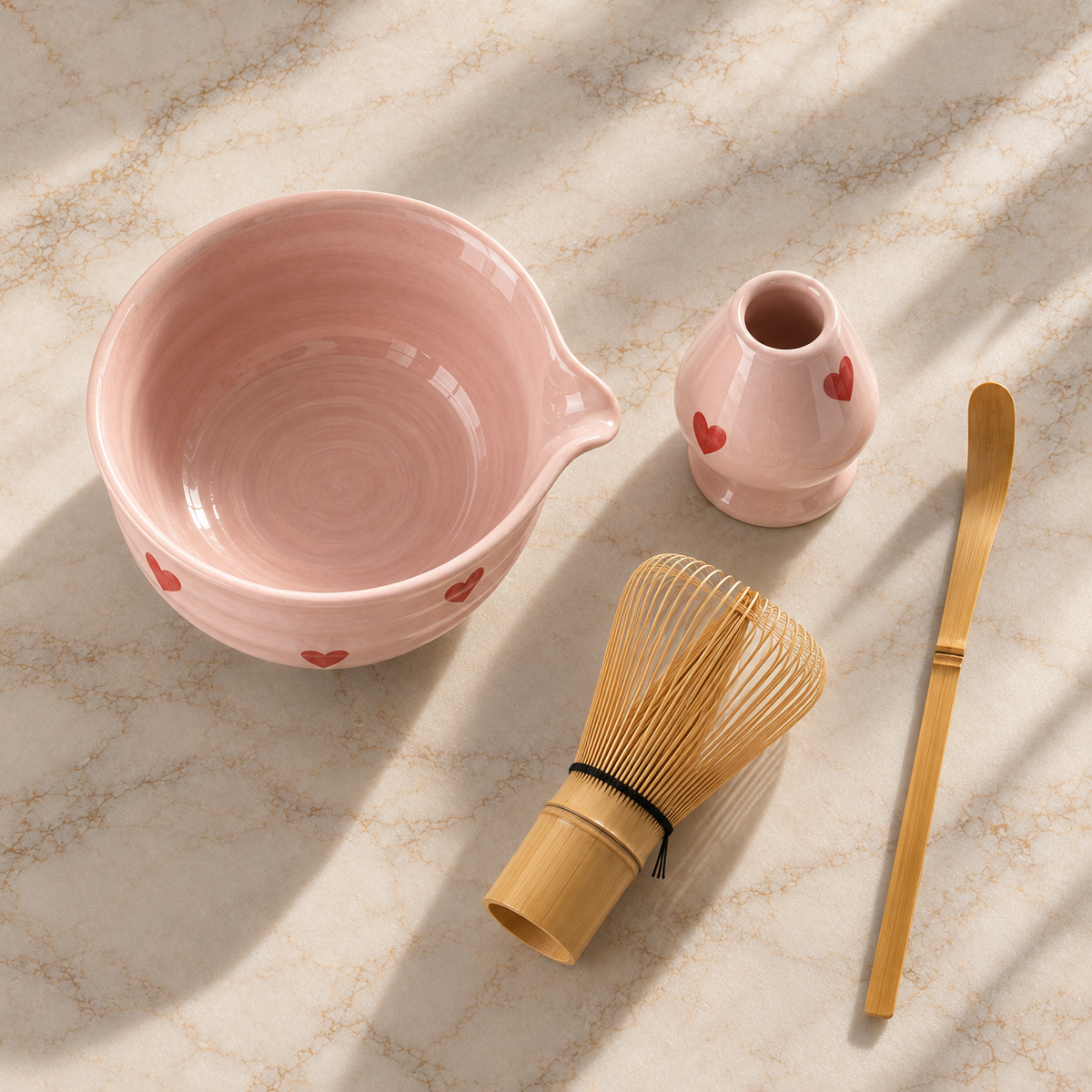 Kit Matcha 4 Pièces - Cœurs Rose