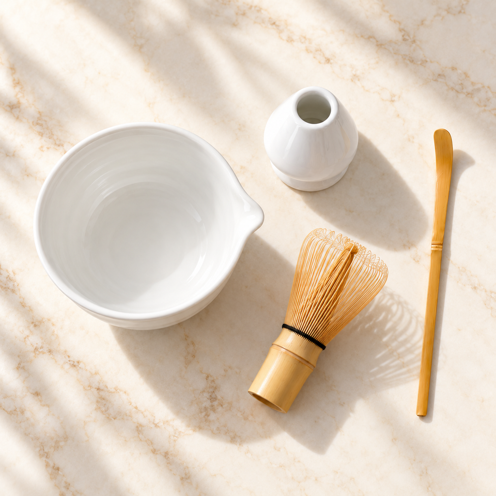 Kit Cérémonie Matcha 4 Pièces - Blanc Porcelaine
