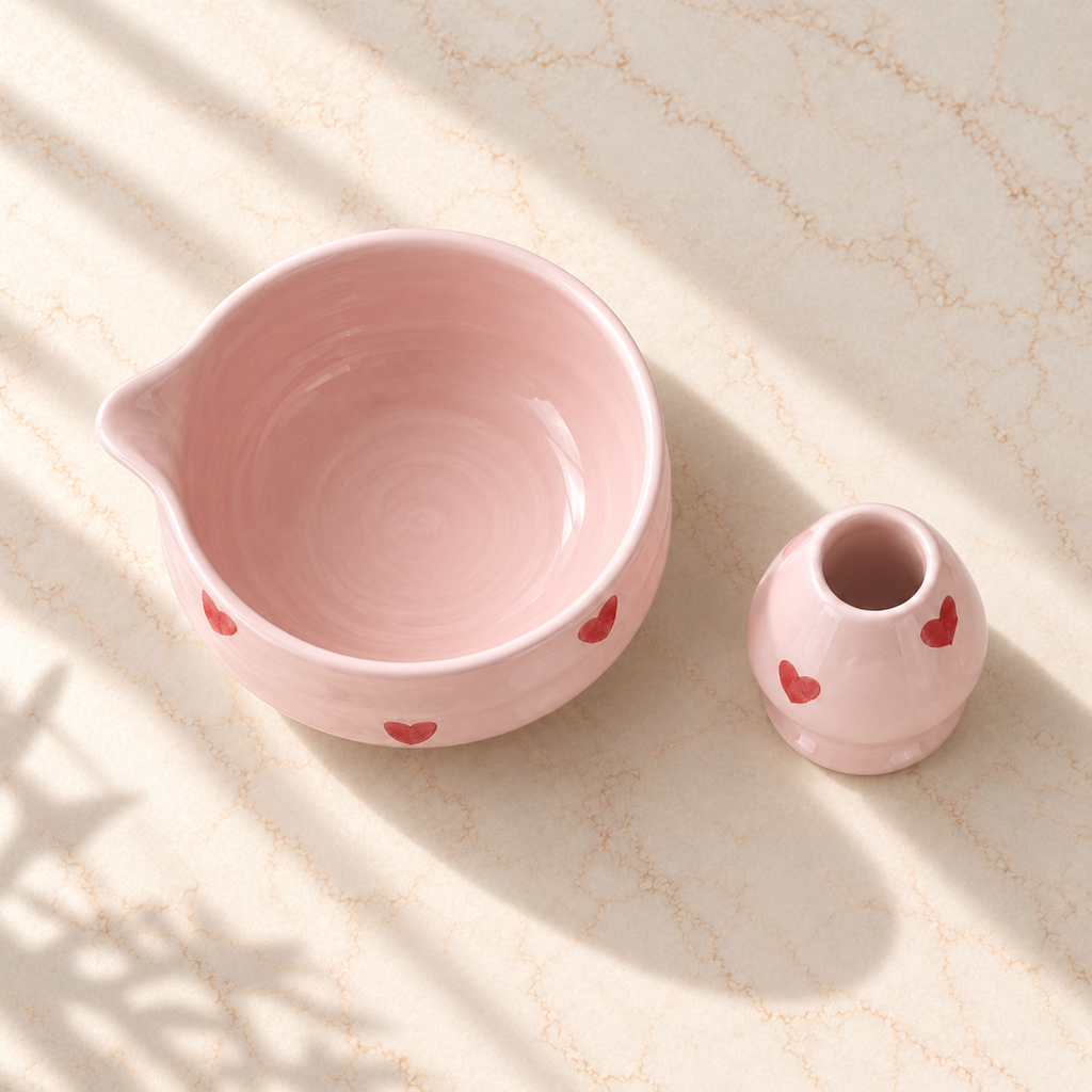 Kit Matcha 2 Pièces - Cœurs Rose