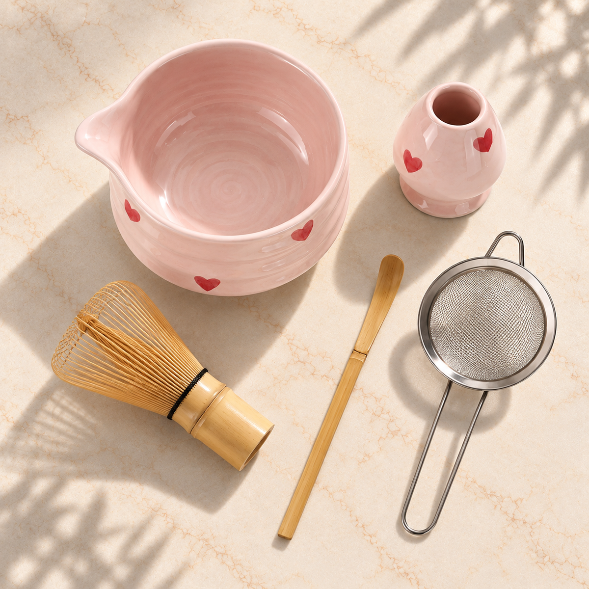 Kit Matcha 5 Pièces - Cœurs Rose