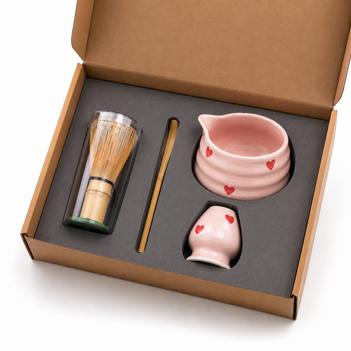 Kit Matcha 4 Pièces - Cœurs Rose