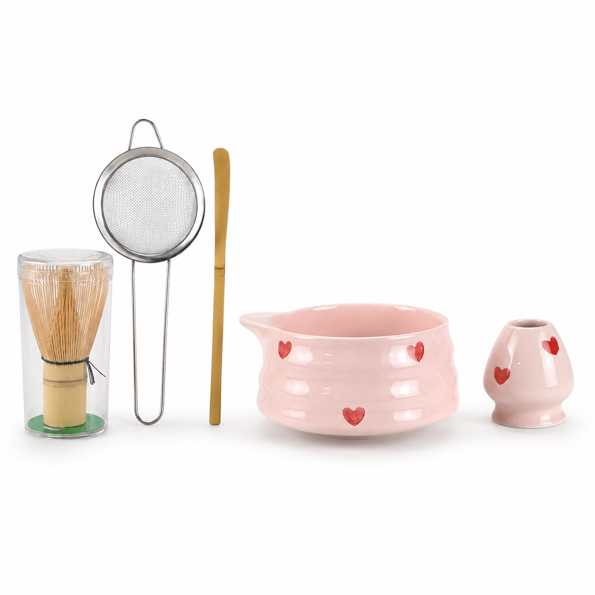 Kit Matcha 5 Pièces - Cœurs Rose