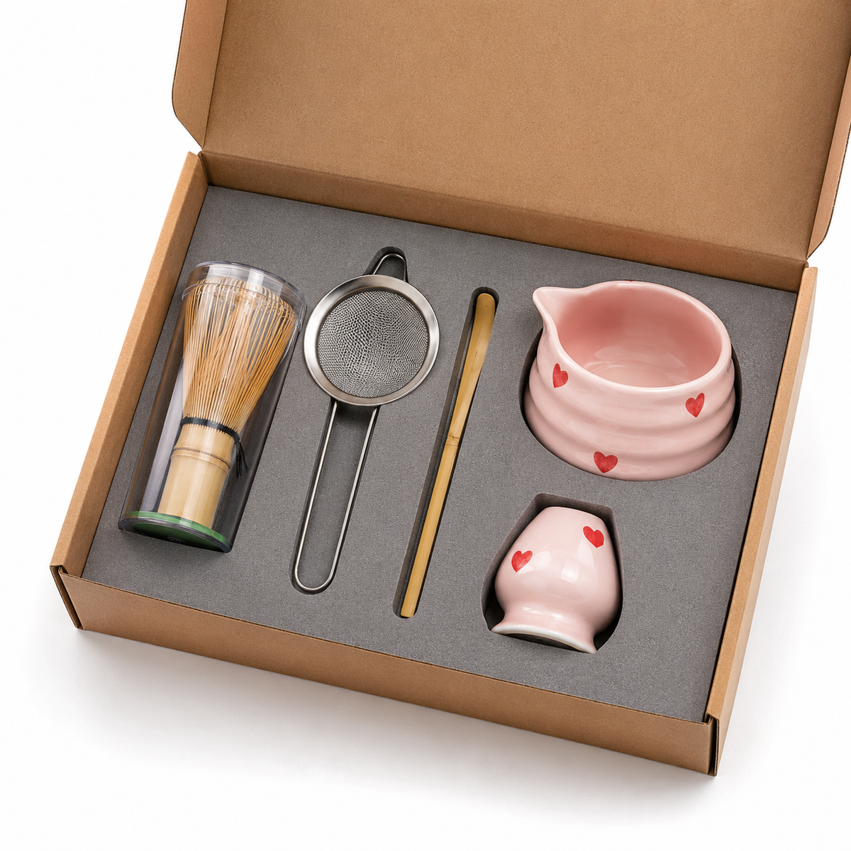 Kit Matcha 5 Pièces - Cœurs Rose