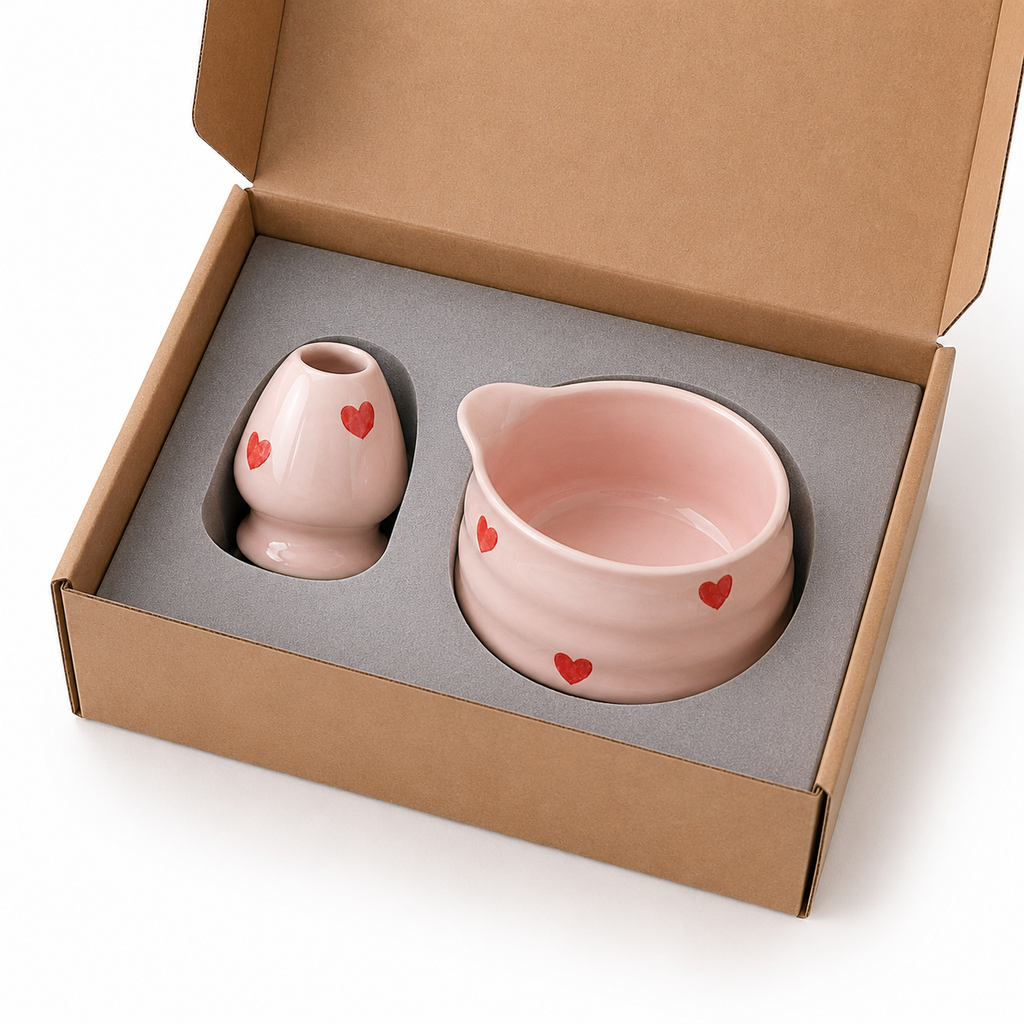 Kit Matcha 2 Pièces - Cœurs Rose