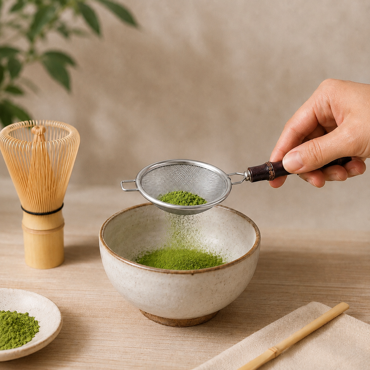 Tamis à Matcha - Mori Argenté Manche Bambou